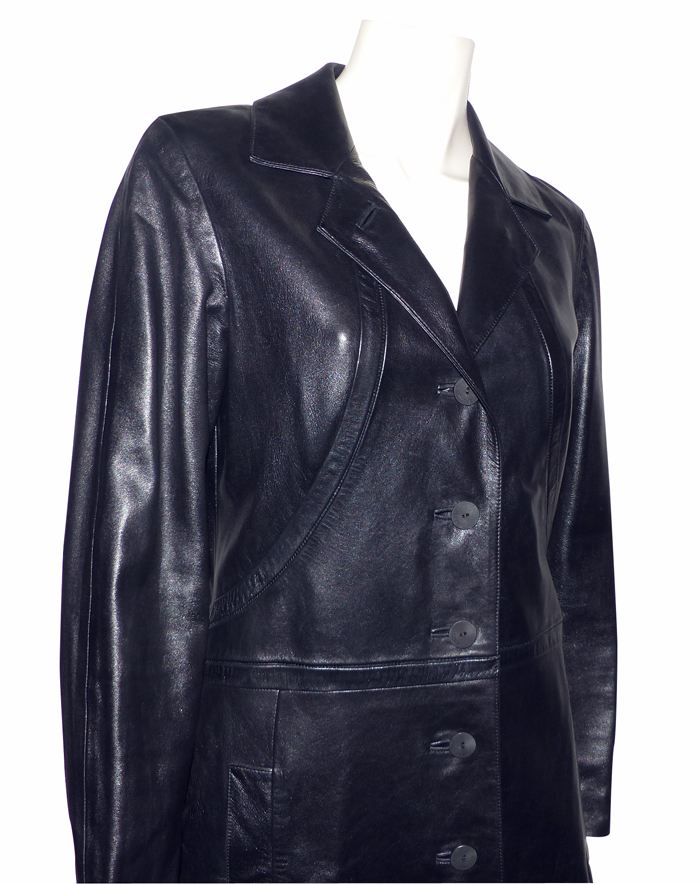 Manteau Mi-Long En Cuir D'Agneau Noir - Taille 40, Marque Naturel, Occasion Très Bon État