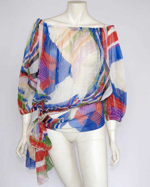 Tunique En Mousseline De Soie CATHERINES - Taille 1X, Multicolore (noir/turquoise/bleu Royal), 3/4 Manches