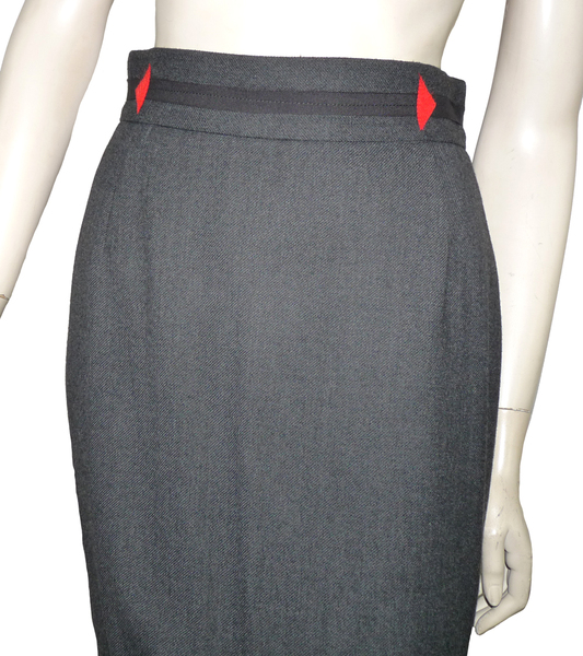 Jupe Crayon En Laine Grise - Taille 40, Fait Main, Occasion En Très Bon état