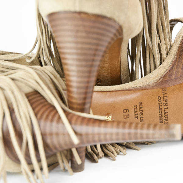 Sandales Femmes Talons Fins à Franges - Daim Synthétique, Ceinture Fine, Neuves Avec Boîte