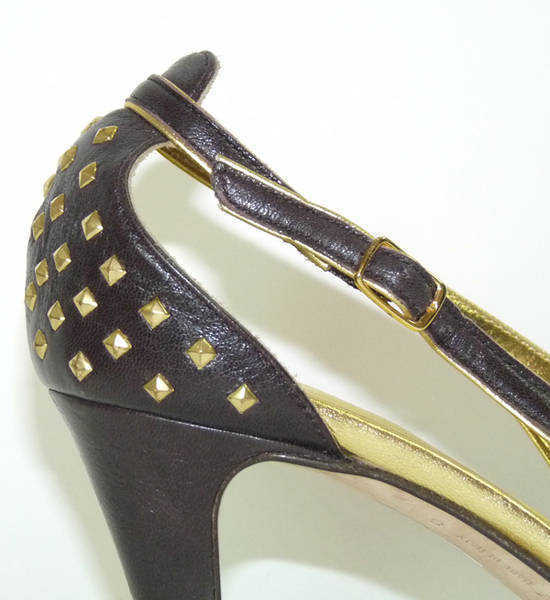 Sandales Sergio Rossi En Cuir – Talons Moyens Cloutés Or Bronze – Taille 38 – Occasion En Bon état