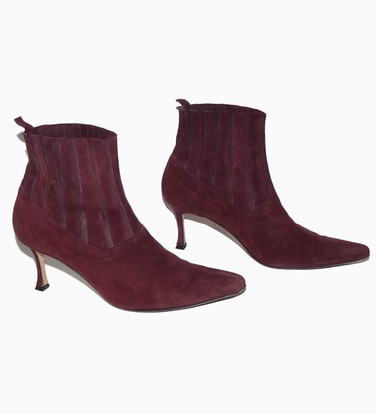 Bottes Basses Manolo Blahnik En Daim Noir Ajouré - Taille 38.5, Occasion