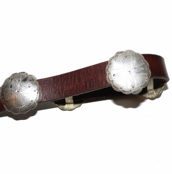 Ceinture Large En Cuir Vintage Années 90 - Marron, Boucle Argentée - Taille M - Fabriquée Au UK