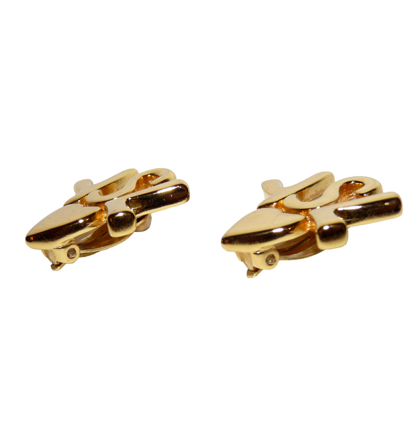 Boucles D'oreilles Vintage Yves Saint Laurent YSL - Collection Arty, Clips Dorés, Motif Pépite - Occasion