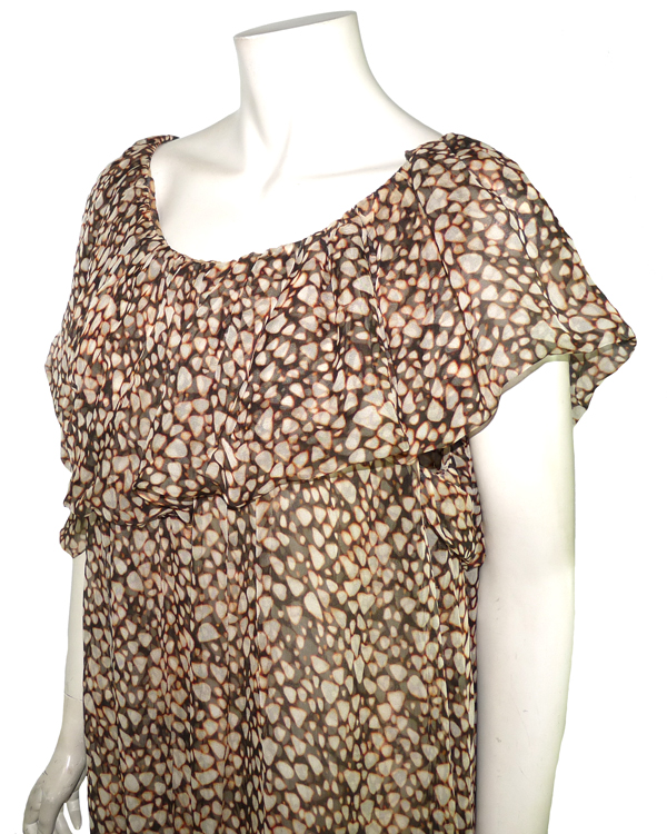 Robe Tunique TANAÏS Marron Floral - Modèle ZARO, Taille 44/46, Neuf Sans étiquette - Fabriqué En France