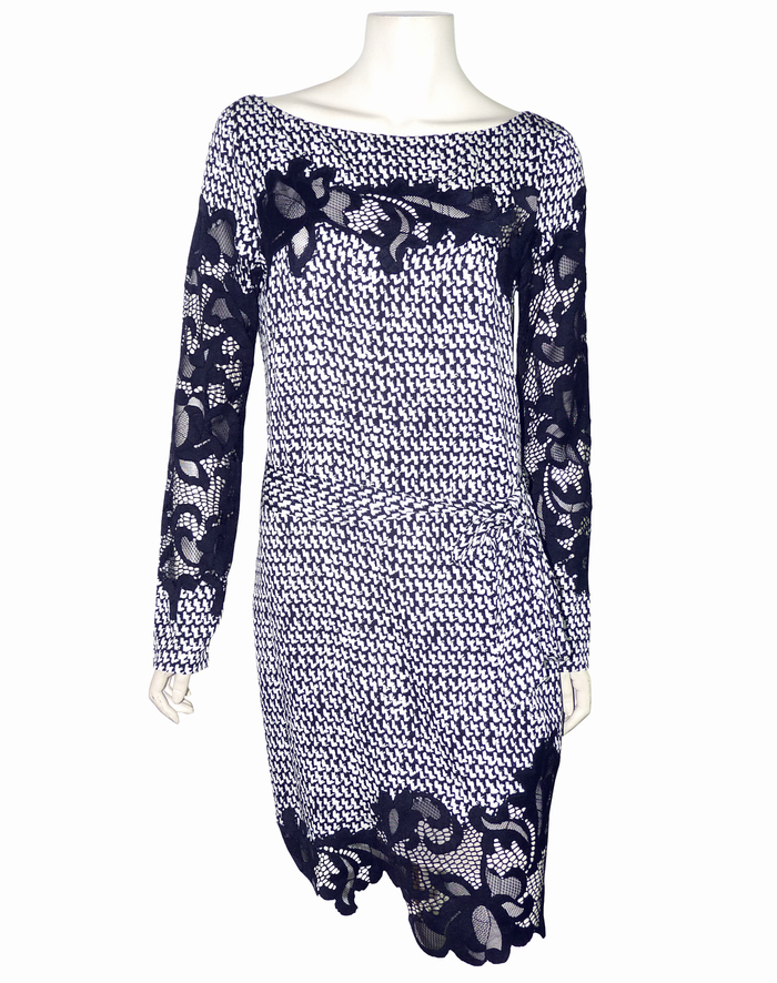 Robe Cocktail Diane Von Furstenberg - Jayme 698 $ - Taille 6 - Noire Et Blanche En Mélange Soie - Neuve Avec étiquettes