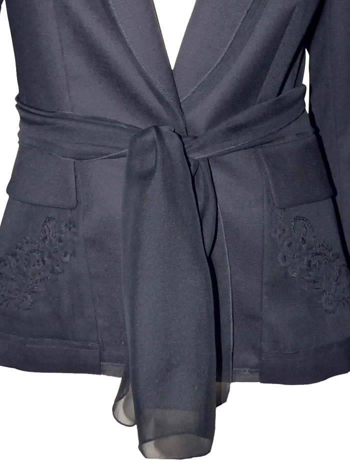 Blazer Alberta Ferretti En Laine Et Soie - Taille M (US 6), Noir - Neuf Sans étiquettes, Fabrication Italienne