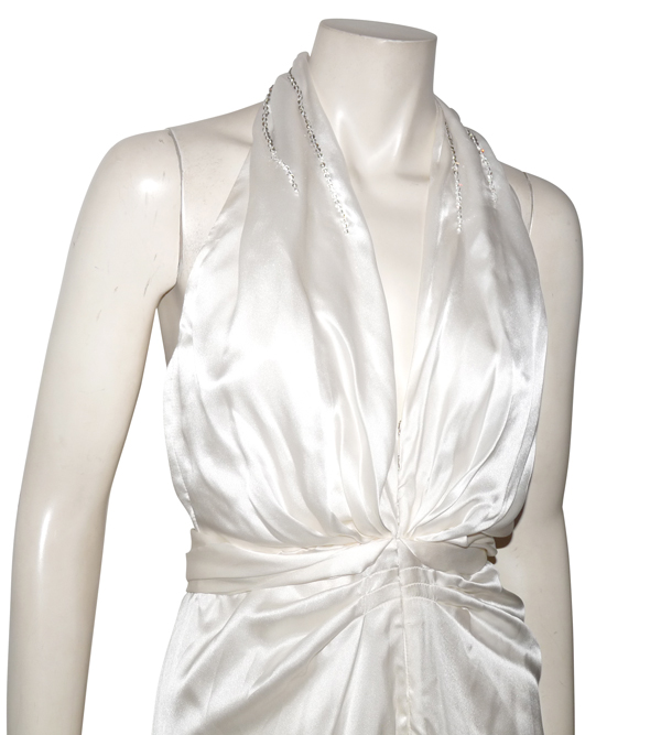 Robe De Soirée AZZARO En Soie Blanche Avec Strass - Taille L - Neuf Avec étiquettes
