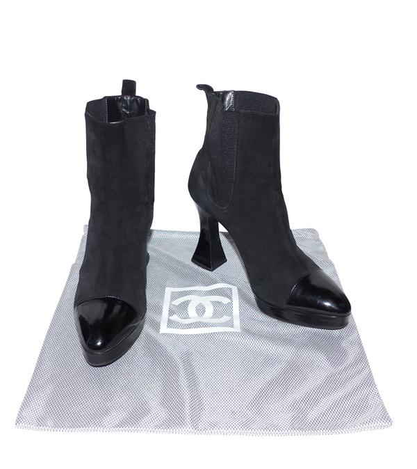 Bottines Casadel Vero Cuoio - Taille 8 - Cuir Gris Daim Et Verni Noir - Talon Bloc 12 Cm (plateforme 5 Cm) - Occasion Excellent état