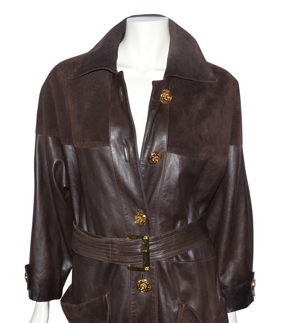 Manteau Long En Cuir Vintage - Taille UK 15 Marron - Occasion Très Bon état