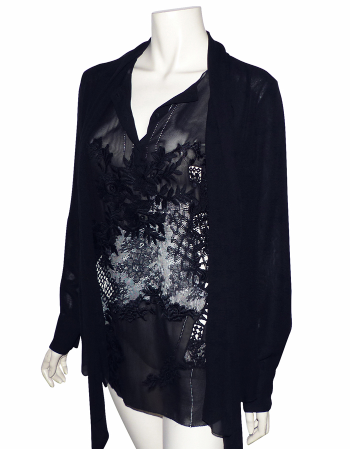 Manteau Ermanno Scervino Noir Brodé Taille 44 - Laine Et Mohair, Occasion Très Bon état