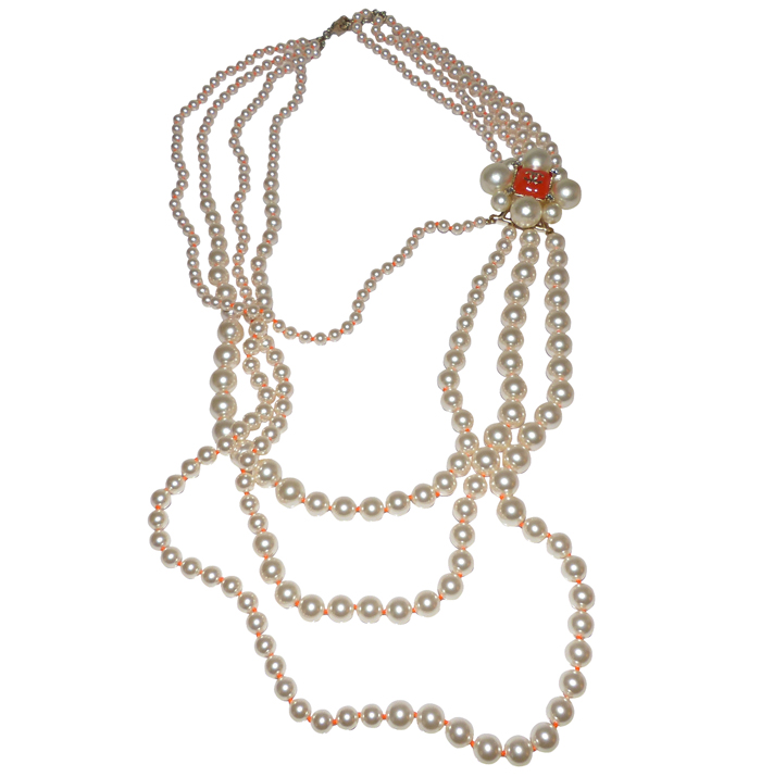 Collier Sautoir Trois Rangs En Métal Doré Et Perles Fantaisie - Occasion Bon état D'usage
