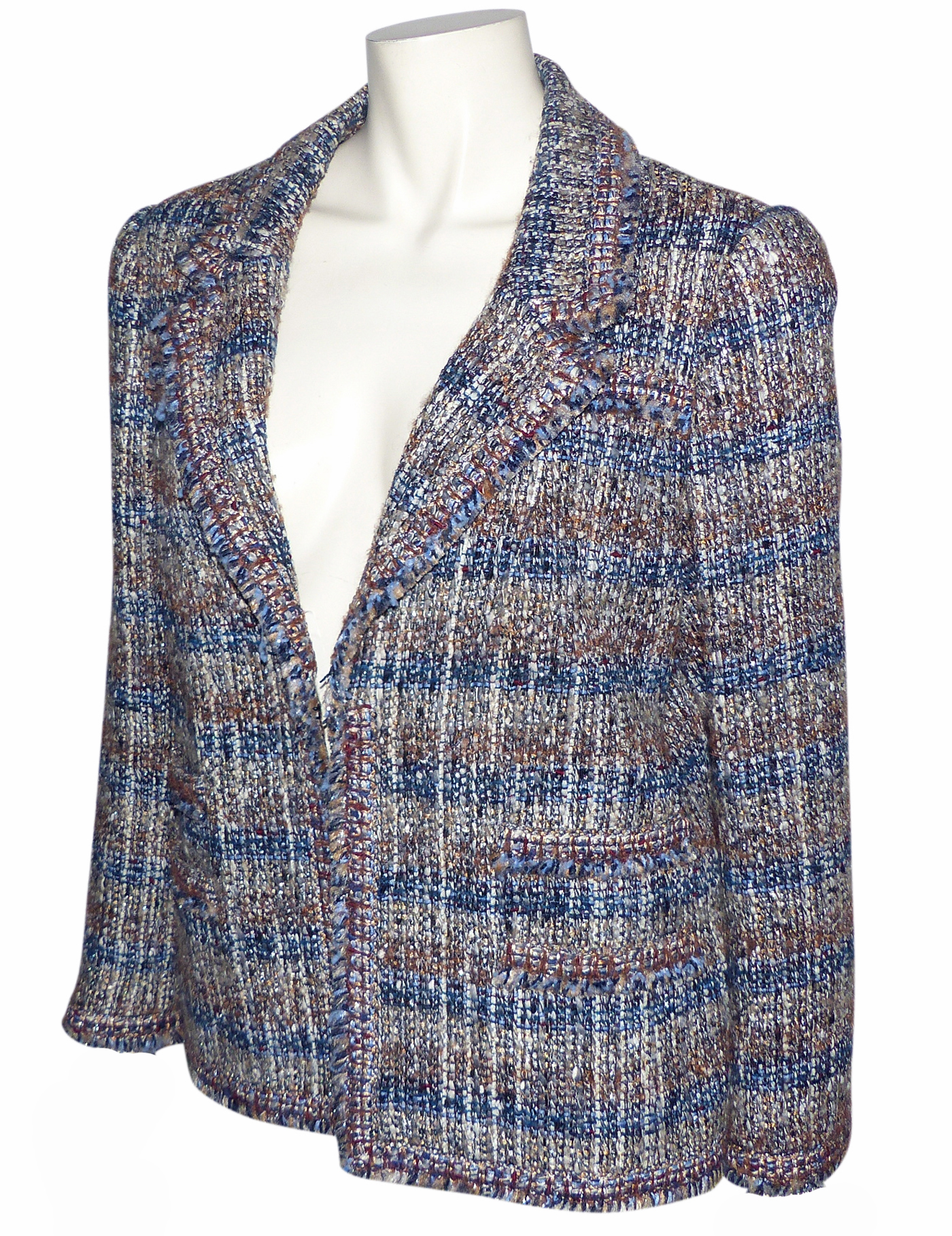 depot vente de luxe en ligne chanel veste tweed tissÃ© taupe et bleu ...