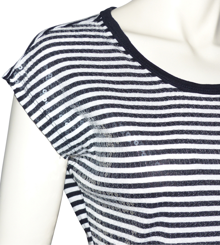 T-shirt à Manches Longues Rayé Argent/noir Camaïeu - Taille M (40), Neuf Sans étiquettes