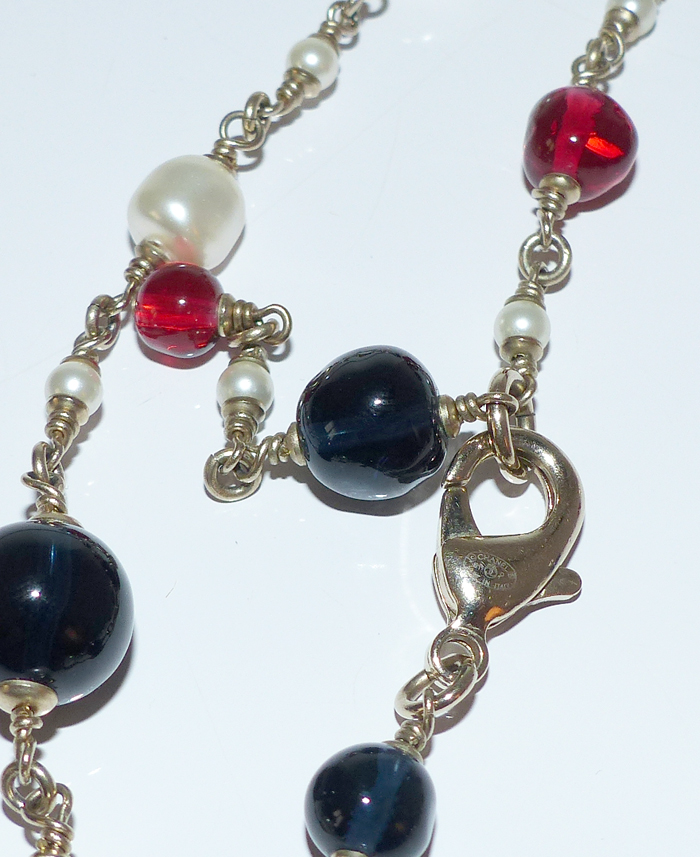 Collier Sautoir Perles De Verre Violet, Noir Et Or – Bijou Vintage