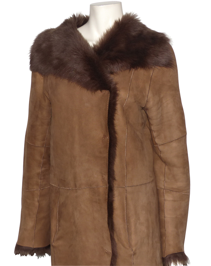 Manteau En Peau Fourrée - Couleur Marron Foncé - Taille 42 - Occasion Très Bon état