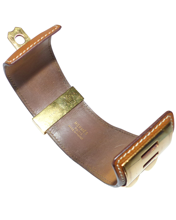 Bracelet Manchette HERMÈS Medor - Cuir Et Métal Doré, Occasion, France