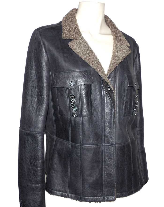 Veste En Cuir D'agneau Cavalière Uniqlo - Taille M - Noir - Occasion Années 2000