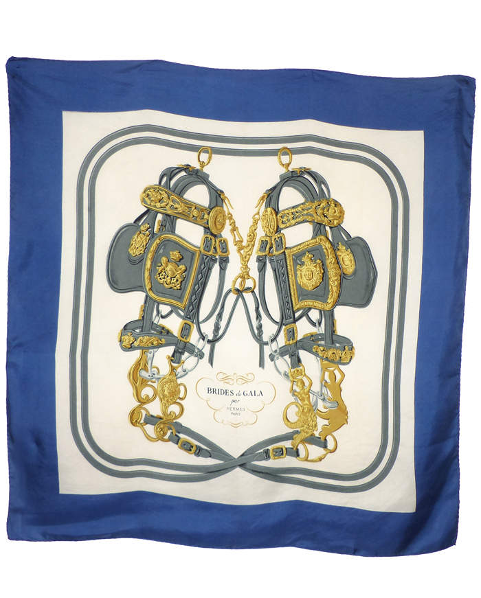 Foulard Carré Hermès Brides Et Frontaux – Soie 100%, Couleur Noir/prune-bordeaux, Vintage