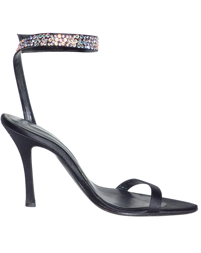 Sandales à Talons Aiguilles Sergio Rossi BESS, Daim Noir Avec Strass - Tailles 38,5 Et 40, NEUVES Avec Boîte