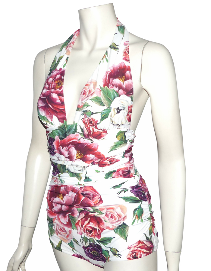 Maillot De Bain Une Pièce Dolce&Gabbana Rouge Floral - Bonnet D Armaturé - Taille L - Neuf Avec étiquette