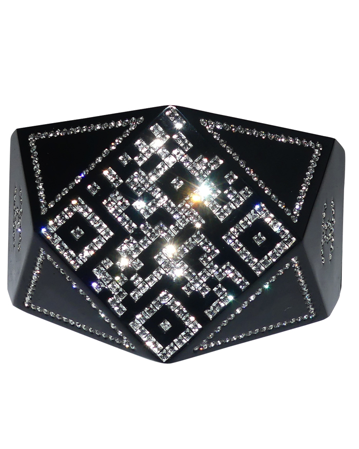 Bracelet Manchette En Résine Noire Et Blanche - Occasion élégant