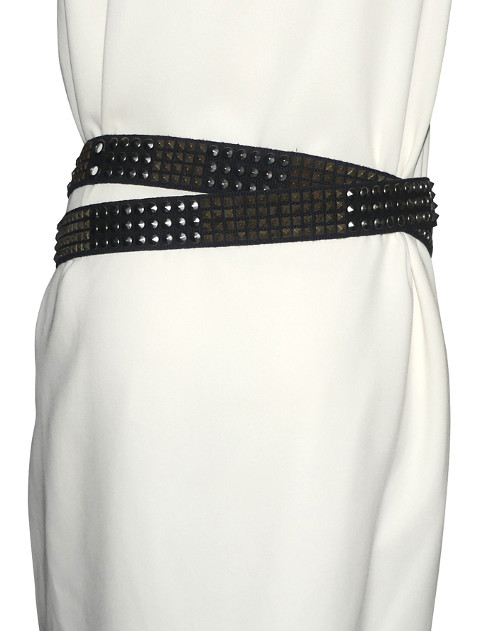 GIMIRO Écharpe En Satin De Soie 148 X 13,5 Cm Avec Ceinture Double Couche - Rayures Noir/Latte, Multifonctionnelle Pour Blazer, Manteau, Robe